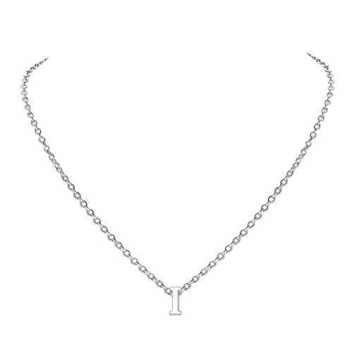 Suplight Buchstabe I Collier für Damen Mädchen platiniert 3D Initiale Anhänger mit 2mm/45cm Rolokette Simpel Namenkette Schlüsselbein Halskette Geschenk für Geburtstag Jahrestag von Suplight