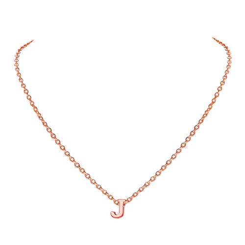 Suplight Buchstabe J Anhänger Halskette Damen Mädchen Minimalist 3D Initialen Schlüsselbein Kette Roségold vergoldet 40+5cm Rolokette Modeschmuck Accessoire für Abendkleidung von Suplight