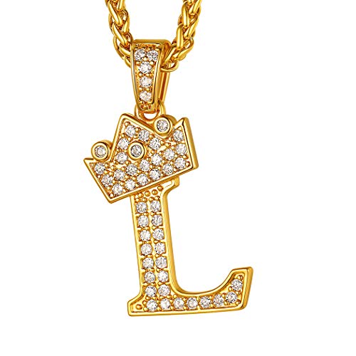 Suplight Buchstabe L Halskette für Männer Jungen 18k vergoldet Iced-Out CZ Krone Anhänger mit 56+5cm Weizenkette Blingbling Rapper Modeschmuck Accessoire von Suplight