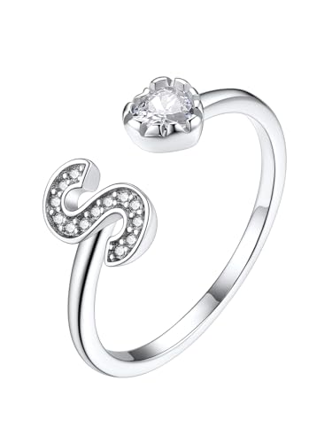 Suplight Buchstaben S Ring mit Zirkonia Damenring 925 Sterling Silber Initiale Ring Verstellbarer Fingerring Letter Ring Inkl. Geschenkbox für Frauen Mädchen von Suplight