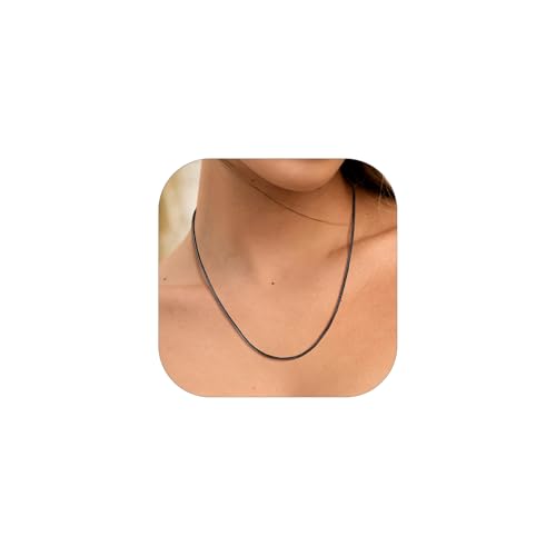 Suplight Collier Schwarz Damen Choker Kette Damen Edelstahl Schlangenkette Frauen Kette ohne Anhänger 46cm lang Unisex Kette Collier Geschenk für Geburtstag von Suplight