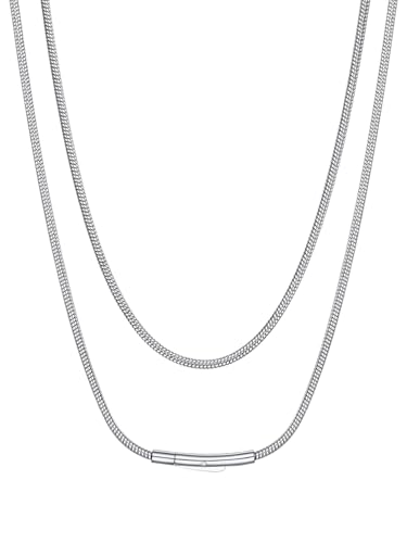Suplight Choker Kette Damen Silber Collier Edelstahl Schlangenkette Charm Kette ohne Anhänger 46cm lang Unisex Kette Geschenk für Geburtstag Weihnachten Halloween Valentinstag von Suplight