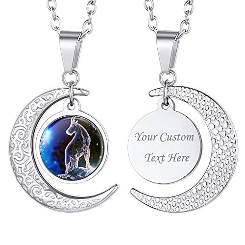 Suplight Collier Sternzeichen Steinbock personalisiert Mondsichel Anhänger Halskette Damen Horoskop Sternbilder 50+5cm Edelstahl Rolokette Tierkreis Modeschmuck für Geburtstag von Suplight