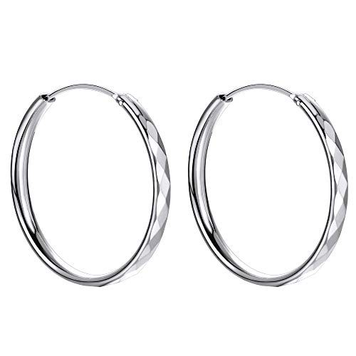 Suplight Damen 925 Silber Creolen Raute Muster Runde Kreis Ohrringe platiniert 30mm Durchmesser Huggies Creolen Frauen Mädchen Minimalist Ohrschmuck für Weihnachten Valentinstag von Suplight