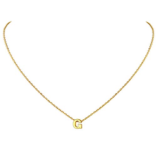 Suplight Damen 925 Sterling Silber Namenkette 18k vergoldet Buchstabe G Anhänger Halskette 40+5cm Minimalist Initiale Schlüsselbein Kette Geschenk für Geburtstag Valentinstag von Suplight
