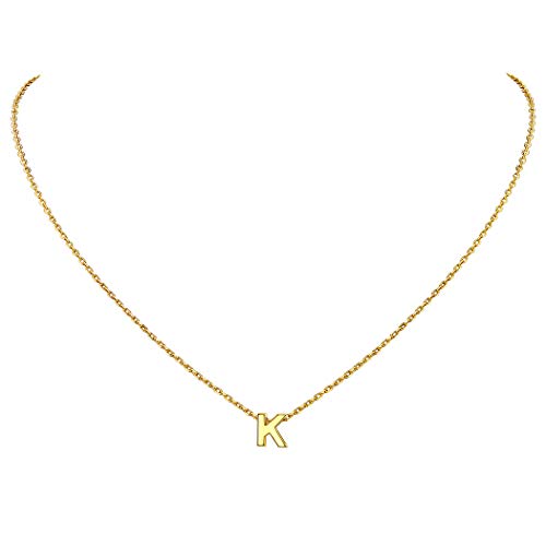 Suplight Damen 925 Sterling Silber Namenkette 18k vergoldet Buchstabe K Anhänger Halskette 40+5cm Minimalist Initiale Schlüsselbein Kette Geschenk für Geburtstag Valentinstag von Suplight
