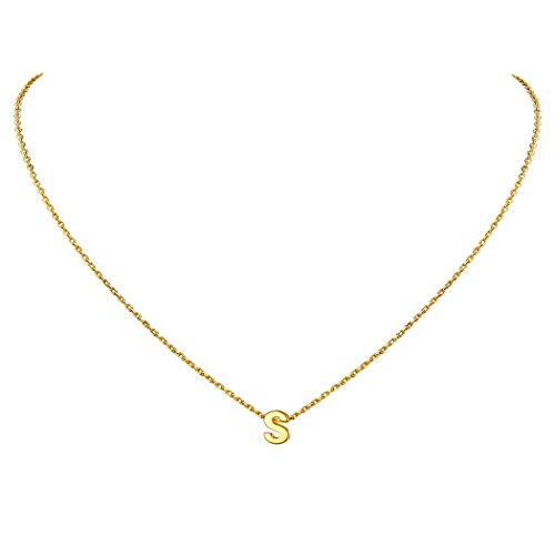 Suplight Damen 925 Sterling Silber Namenkette 18k vergoldet Buchstabe S Anhänger Halskette 40+5cm Minimalist Initiale Schlüsselbein Kette Geschenk für Geburtstag Valentinstag von Suplight
