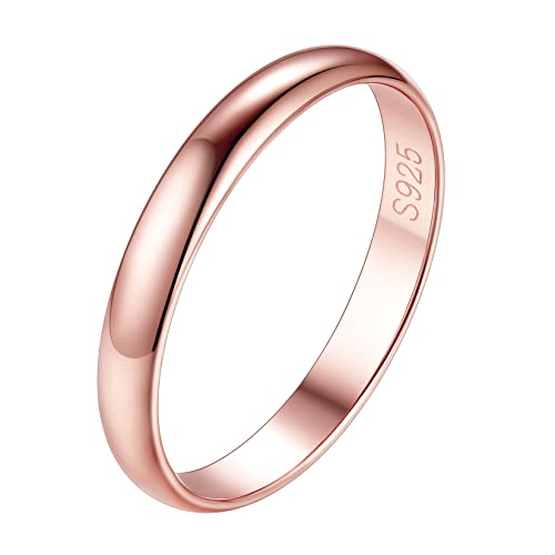 Suplight Damen 925er Silber Finger Ring Simpel Ring Verlobungsring Ehering Schmuck für Frauen Freundin Breite 3mm Größe 17,3mm rosegold von Suplight