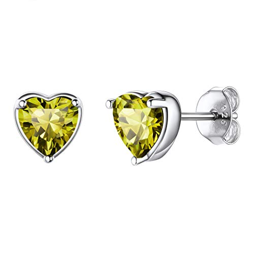 Suplight Damen 925er Silber Ohrringe Herzform Peridot Geburtsstein August Ohrstecker minimalistische Ohr Piercing Ear Stud mit olivgrünen Zirkonia Schmuck Kristall Accessoire für Ehefrau Mädchen von Suplight