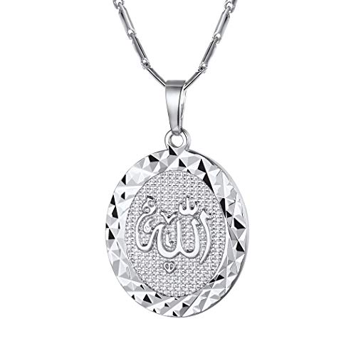 Suplight Damen Colier paltiniert Arabische Gott Allah Kette Gottes Schutz Symbol Oval Anhänger Halskette 50+5cm Muslim Islamische Amulett Modeschmuck Accessoire für Frauen Mädchen von Suplight