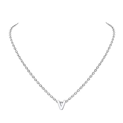 Suplight Damen Collier 3D Buchstabe V Anhänger mit Rolokette 45cm/2mm Minimalistische Initiale Schlüsselbeinkette platiniert Modeschmuck Geschenkidee für Valentinstag von Suplight