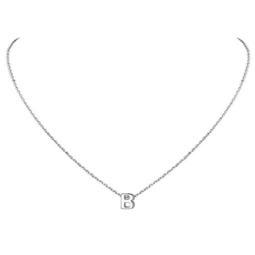 Suplight Damen Collier Silber 925 3D Buchstabe B Anhänger mit Rolokette 45cm/1,5mm Minimalistische Initiale Schlüsselbeinkette platiniert Schmuck Geschenkidee für Valentinstag von Suplight