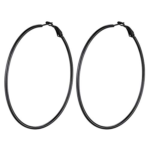 Suplight Damen Creolen Ohrringe 70mm Groß Runde Kreis Ohrringe schwarz Edelstahl Geometrische Kreolen Hoop Earrings Ohr Piercing minimalistische Schmuck Accessoire für Frauen Mädchen von Suplight