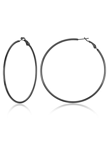 Suplight Damen Creolen 70mm Ohrringe Groß Runde Kreis Ohrringe schwarz Edelstahl Geometrische Kreolen Hoop Earrings Ohr Piercing minimalistische Schmuck Accessoire für Frauen Mädchen von Suplight
