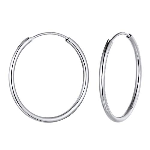 Suplight Damen Creolen Ohrringe 925er Silber Geometrische Runde Kreis Ohrringe Ohrstecker 30mm platiniert Minimalist Ohr Piercing Ohrschmuck für Frauen Mädchen Weihnachten von Suplight