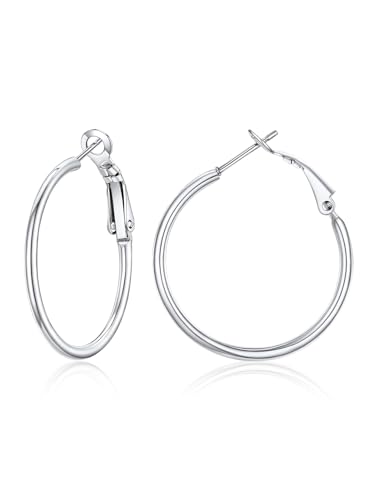 Suplight Creolen 30mm Damen Edelstahl kleine Kreolen Silber Ohrringe Runde Kreis Ohr Piercing Minimalist Geometrische Hoop Earrings Modeschmuck Accessoire für Frauen Mädchen von Suplight
