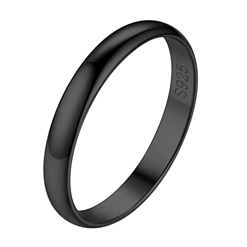 Suplight Damen Finger Ring 925 Silber simpel Ring Größe 52 Partnerring 3mm glänzender schlicht Verlobungsring Ehering Schwarz Silberring Hochzeit Schmuck von Suplight