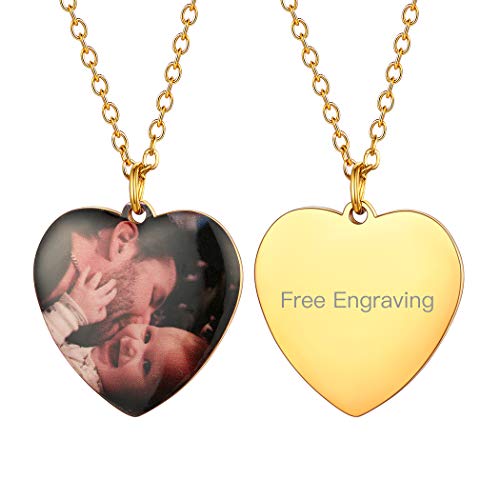 Suplight Damen Fotokette personalisiert Herzanhänger mit Rolokette 18K Vergoldet Bild Name Text Gravur Fotoanhänger Mädchen Modeschmuck Geschenk für Ehefrau Freundin von Suplight