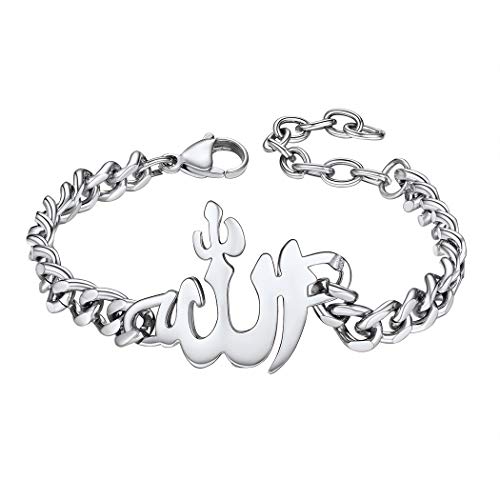 Suplight Damen Herren Armband mit Allah Charms Edelstahl 18+5cm verstellbar Panzerkette Armband Muslim Islamische Amulett Gottes Schutz Symbol Modeschmuck Accessoire von Suplight