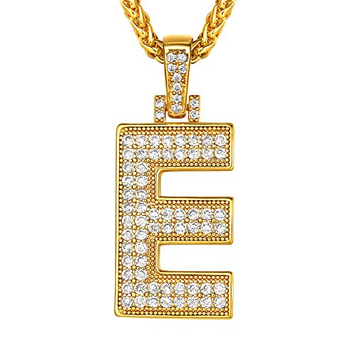 Suplight Buchstabe E Halskette für Männer Jungen 18k vergoldet Iced-Out Initiale Anhänger mit 56+5cm Weizenkette Blingbling Rapper Modeschmuck Accessoire von Suplight