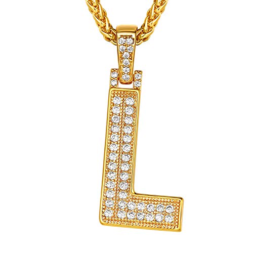 Suplight Buchstabe L Halskette für Männer Jungen 18k vergoldet Iced-Out Initiale Anhänger mit 56+5cm Weizenkette Blingbling Rapper Modeschmuck Accessoire von Suplight