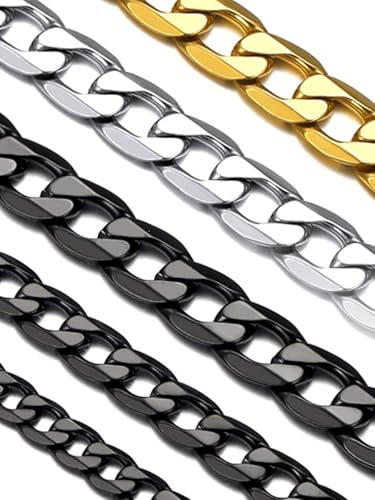 Suplight Kette Herren 6mm Schwarze Panzerkette Edelstahl Unisex Klassische Halskette 51cm lang Cuban Link Chain Hip Hop Schmuck Accessoire für Männer Jungen von Suplight