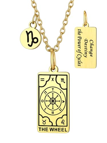 Suplight Damen Herren Tarot Karte Ketten mit Das Schicksalsrad Anhänger in Bijouterie Waage Anhänger Edelstahl Rectangle Amulett Anhänger für Tarot- und Horoskopliebhaber, Gold Suplight Damen Herren Tarot Karte Ketten mit Das Schicksalsrad Anhänger in Bijouterie Waage Anhänger Edelstahl Rectangle Amulett Anhänger für Tarot- und Horoskopliebhaber, Gold von Suplight