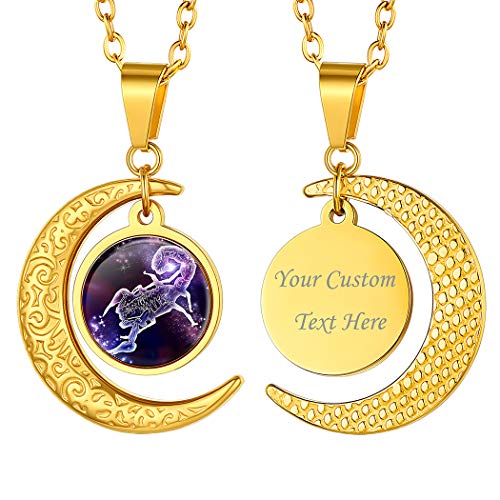 Suplight Damen Herren personalisiert Mondsichel + Sternzeichen Collier 18k vergoldet Tierkreis Symbol Skorpion Anhänger mit 55cm Rolokette Sternbilder Horoskop Modeschmuck für Geburtstag von Suplight