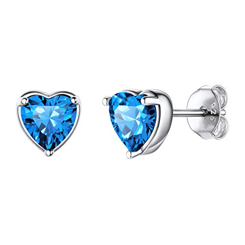 Suplight Mondstein Ohrringe Damen Silber 925 Herz Ohrstecker mit Türkis Geburtsstein Dezember Earrings blauem Zirkonia Minimalist Ohr Piercing Ohrschmuck chirurgenstahl Accessoire für Ehefrau von Suplight