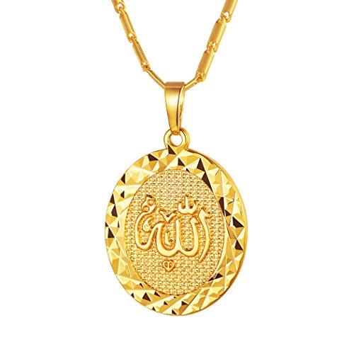 Suplight Damen Kette 18k vergoldet Oval Anhänger mit Arabischer Schrift Allah in der Mitte Muslim Islamische Amulett mit 50+5cm Kette Gottes Schutz Symbol Schmuck Geschenk für Geburtstag von Suplight