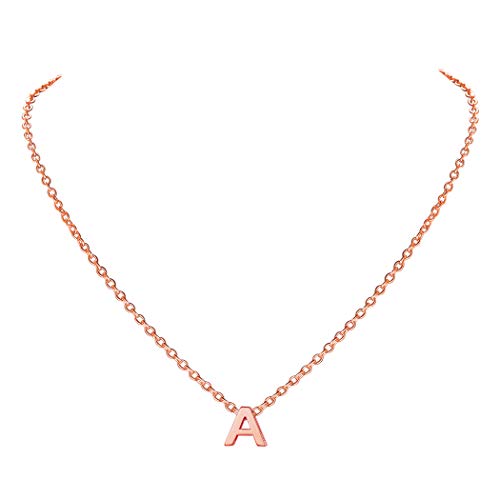 Suplight Damen Kette Buchstabe A Anhänger Halskette Roségold vergoldet 3D Initiale Schlüsselbein Kette 40+5cm/2mm Minimalist Modeschmuck Accessoire für Mädchen tolles Geschenk von Suplight