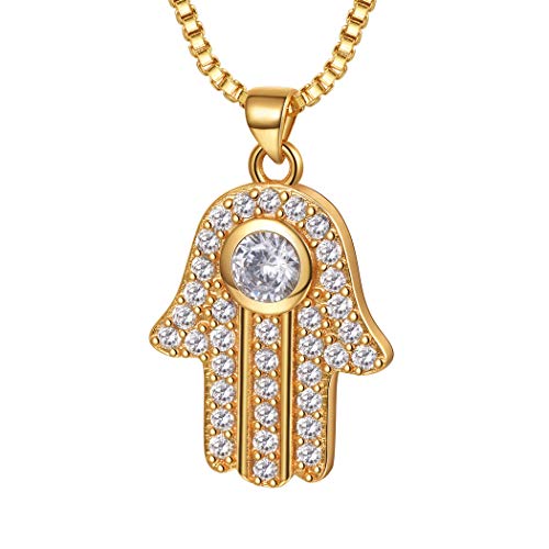 Suplight Damen Collier Hamsa Hand Anhänger Halskette 18K Vergoldet mit Zirkonia Gottes Schutz Symbol Hand der Fatima Arabische Islamische Amulett Schmuck für Frauen Mädchen von Suplight