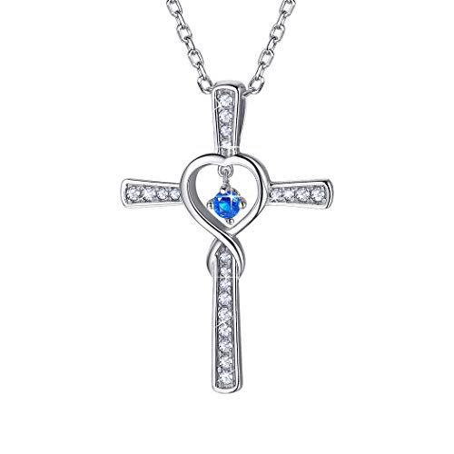 Suplight Damen Kreuz Kette 925 Silber Collier mit Anhänger Unendlichzeichen mit synthetischen Saphir Blau Phantasie Schmuck für Mädchen Geburtsstein des Monats September von Suplight