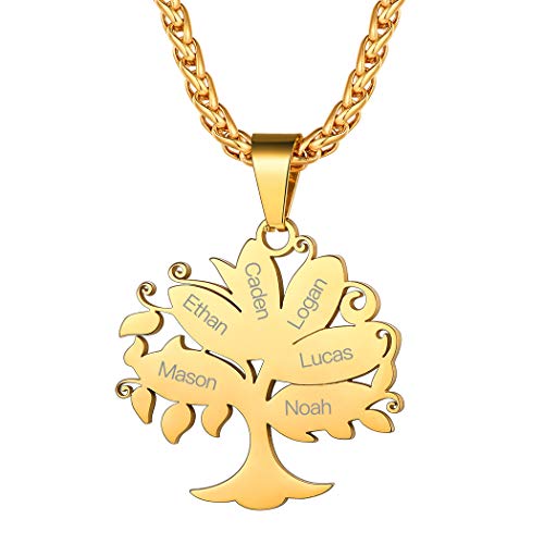 Suplight Damen Lebensbaum Anhänger + Kette 18k vergoldet Familienstammbaum mit Geburtsstein personalisiert Namenskette Namen Gravur Schmuck Partnerschaft Freundschaft von Suplight