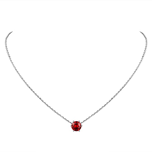 Suplight Damen Mondstein Halskette Runde Anhänger Silber 925 Granate Geburtsstein von Januar roter Zirkonia 40+5cm/1,5mm Rolokette Minimalist Kristall Schmuck für Mädchen von Suplight