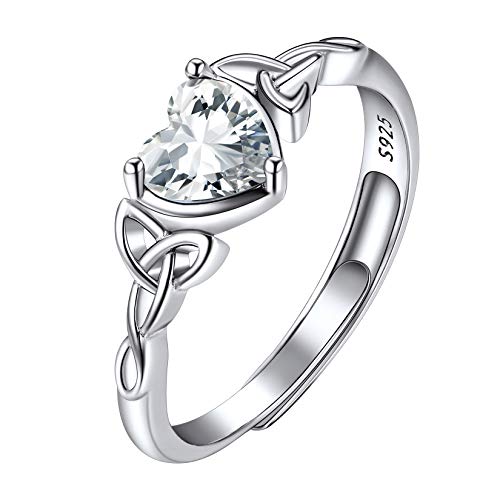 Suplight Verstellbarer Ring aus 925 Sterlingsilber + synthetische Diamant Geburtsstein von April Herz Zirkonia eingelegt Solitärring Ehering Verlobungsring für Damen Mädchen von Suplight