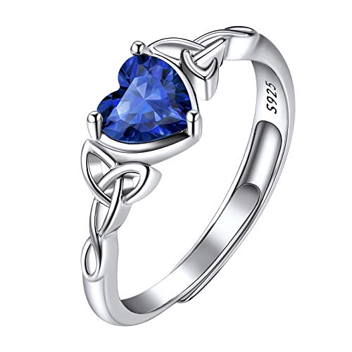 Suplight 925 Sterlingsilber Damen Solitärring mit Herz synthetische Saphir Geburtsstein September verstellbarer Ring mit blauer Zirkonia eingelegt Schmuck für Mädchen Frauen von Suplight