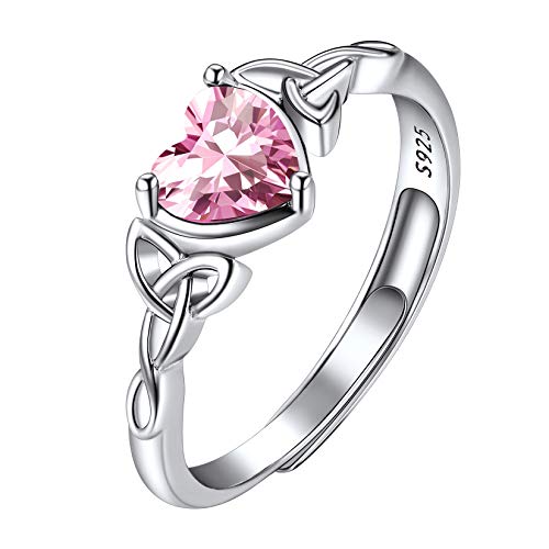 Suplight Damen Silber 925 Geburtsstein Oktober Ring mit Herz synthetische Turmalin pink Zirkonia Solitärring Verlobungsring verstellbar Schmuck Accessoire für Freundin Ehefrau von Suplight