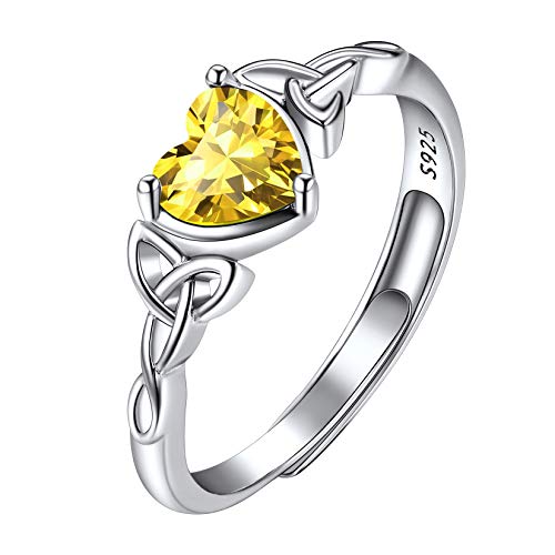 Suplight Mädchen Damen Ring Silber 925 Solitärring mit gelben Zirkonia eingelegt Herzform synthetische Topas - Geburtsstein von November Schmuck für Valentinstag Jahrestag von Suplight