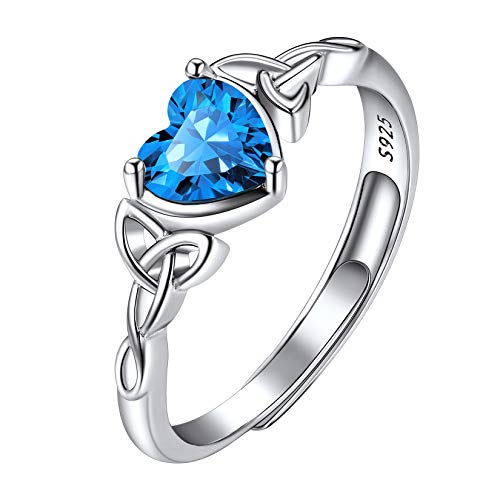 Suplight Damen Solitärring 925er Silber + Herzform Geburtsstein von Dezember synthetische Türkis Verstellbarer Ring blau Zirkonia Ehering Verlobungsring für Ehefrau Freundin von Suplight