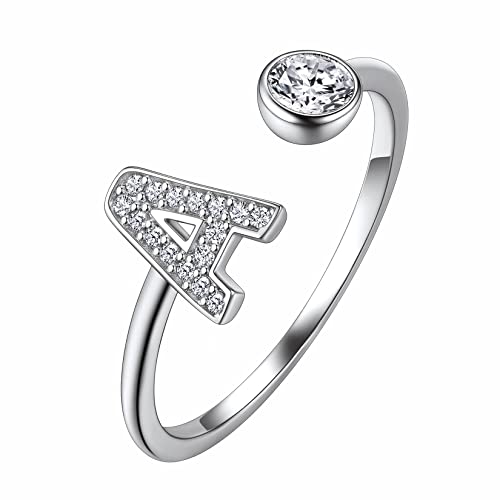 Suplight Damen Offener Ring 925 Sterling Silber Letter Ring mit Buchstabe A Verstellbare Initiale Alphabet Schmuck Geschenk für Frauen Mädchen von Suplight