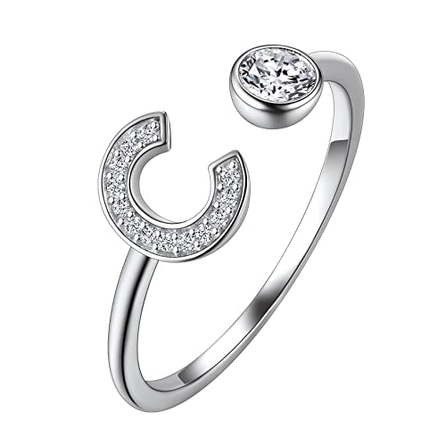 Suplight Damen Offener Ring 925 Sterling Silber Letter Ring mit Buchstabe C Verstellbare Initiale Alphabet Schmuck Geschenk für Frauen Mädchen von Suplight