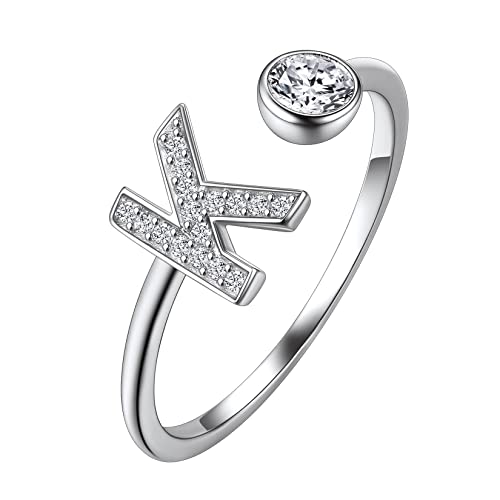 Suplight Damen Offener Ring 925 Sterling Silber Letter Ring mit Buchstabe K Verstellbare Initiale Alphabet Schmuck Geschenk für Frauen Mädchen von Suplight