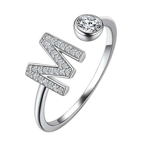 Suplight Damen Offener Ring 925 Sterling Silber Letter Ring mit Buchstabe M Verstellbare Initiale Alphabet Schmuck Geschenk für Frauen Mädchen von Suplight