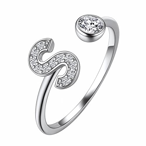 Suplight Damen Offener Ring 925 Sterling Silber Letter Ring mit Buchstabe S Verstellbare Initiale Alphabet Schmuck Geschenk für Frauen Mädchen von Suplight