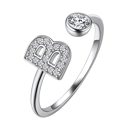 Suplight Damen Offener Ring 925 Sterling Silber Solitärring Diamant Initiale Alphabet Fingerring mit Buchstabe B Geschenk für Frauen Mädchen von Suplight