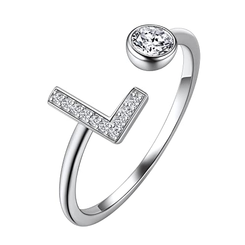 Suplight Damen Offener Ring 925 Sterling Silber Solitärring Diamant Initiale Alphabet Fingerring mit Buchstabe L Geschenk für Frauen Mädchen von Suplight