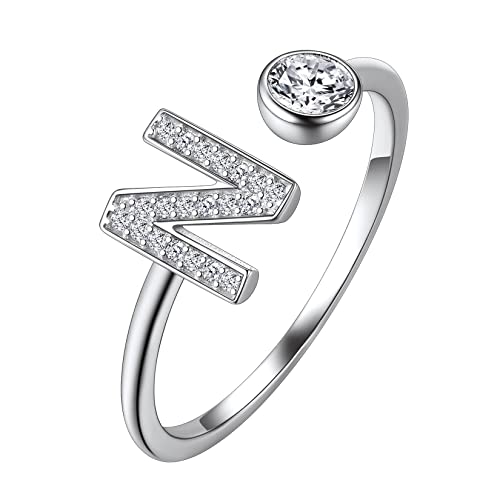 Suplight Damen Offener Ring 925 Sterling Silber Solitärring Diamant Initiale Alphabet Fingerring mit Buchstabe N Geschenk für Frauen Mädchen von Suplight