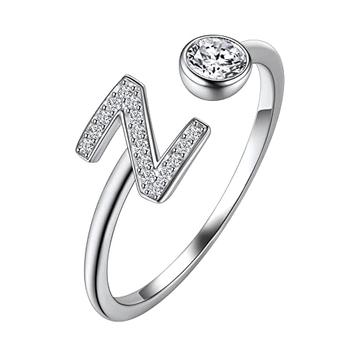 Suplight Damen Offener Ring 925 Sterling Silber Solitärring Diamant Initiale Alphabet Fingerring mit Buchstabe Z Geschenk für Frauen Mädchen von Suplight
