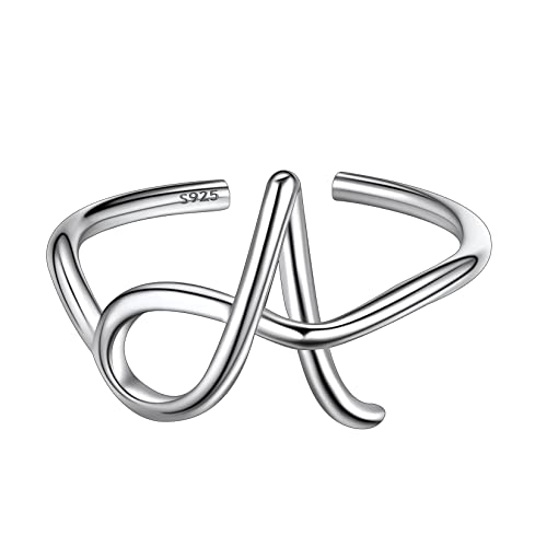 Suplight Damen Offener Ring 925 Sterling Silber Verstellbare Initiale Alphabet Schmuck Geschenk für Frauen Mädchen Letter Ring mit Buchstabe A von Suplight